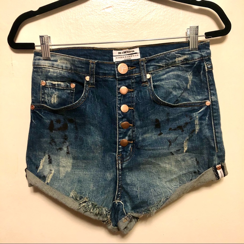 New One Teaspoon Blue Marine Lovers Shorts 24